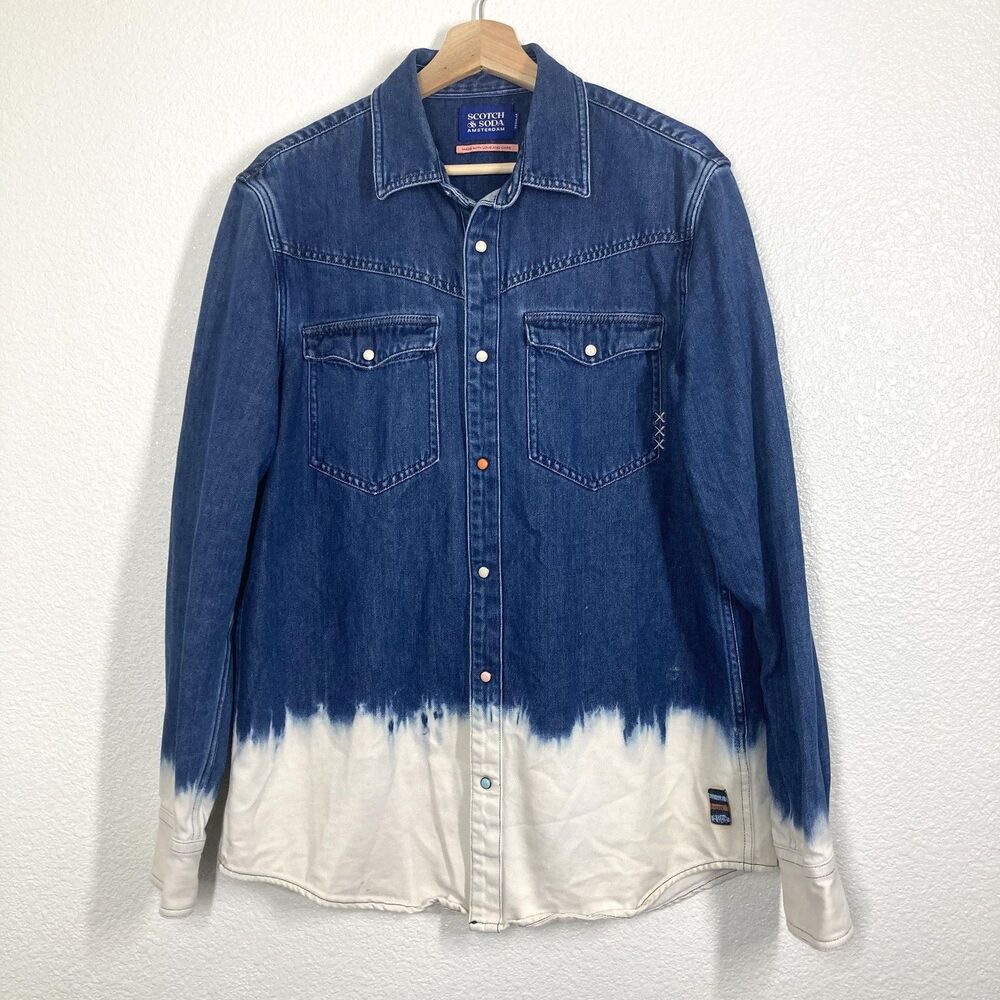 Scotch & Soda Indigo Blue to White Dip-Dye Denim Shirt
